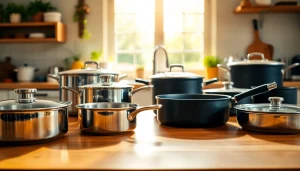 Showcase quality cookware in a sunlit kitchen to inspire culinary creativity.