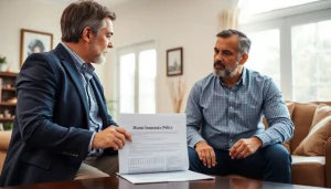 Public Adjuster Near Me providing expert advice to a homeowner in a welcoming living room setting.