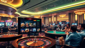 Exciting online gambling scene showcasing nhà cái vuabai9 with casino elements and promotions.