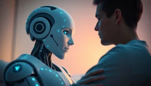 Engaging scene showcasing ai sex technology in intimate human-robot interactions.
