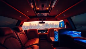 World Cup Group Transportation in a luxury limousine featuring elegant leather seating and ambient lighting.