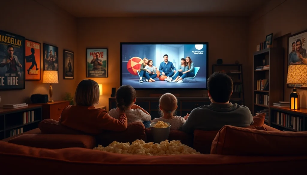 Engaging family enjoying filme noi in a cozy home theater setting.
