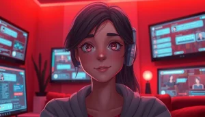 Engaging AI companion in a cozy chat room illustrating sex chat AI interaction.