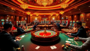 Gamblers engaged in high-stakes blackjack and poker strategy, vividly illustrating "Nếu như vậy bám vào đây".