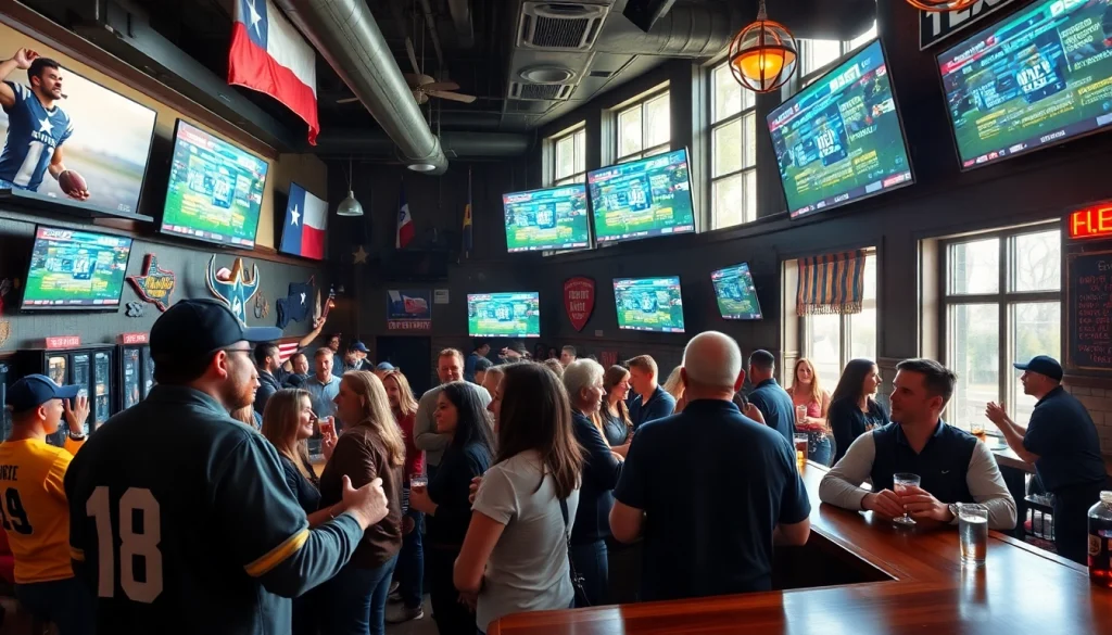 Engaging sports betting scene showcasing Texas sports betting excitement in a lively bar.