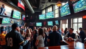 Engaging sports betting scene showcasing Texas sports betting excitement in a lively bar.