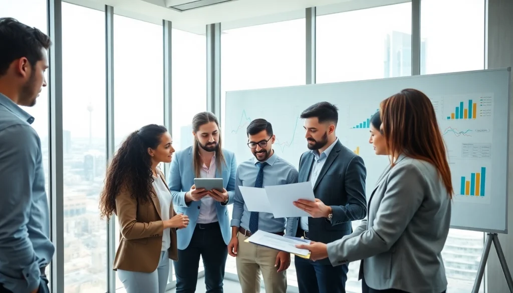 Illustration of professionals engaging in Acquisition Planning strategy session with charts and digital tools.