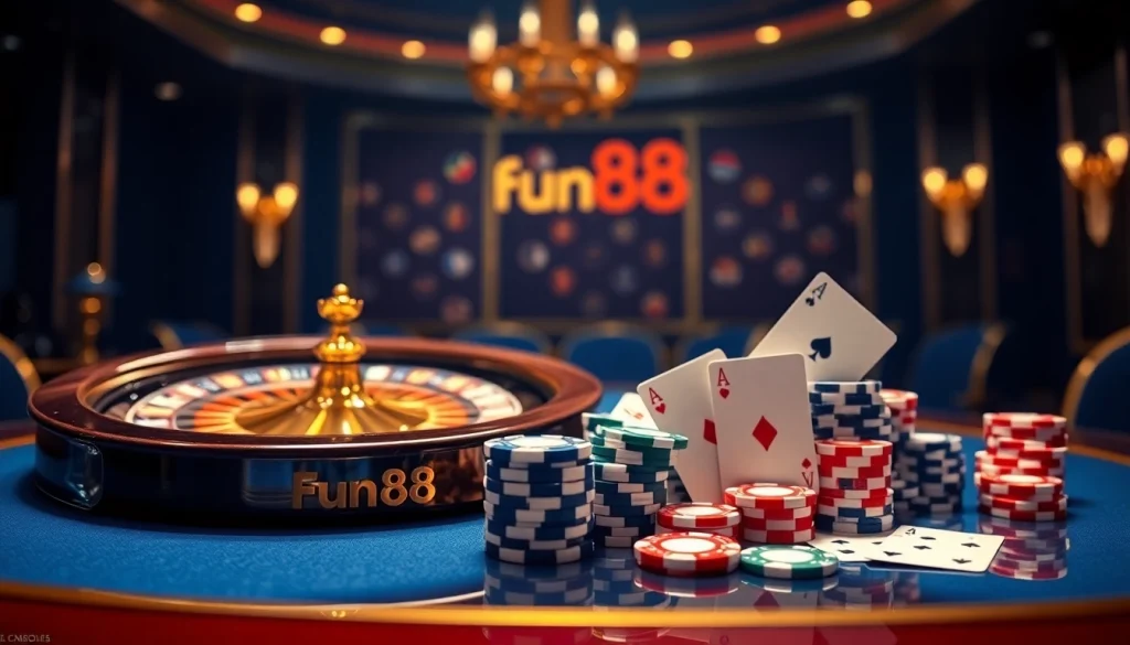 Engage with the Fun88 link by exploring a luxurious online casino experience featuring roulette and poker games.