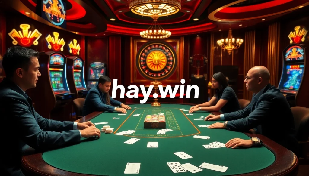 Experience the thrill of high-stakes gaming at hay.win with luxurious poker tables and vibrant slot machines.