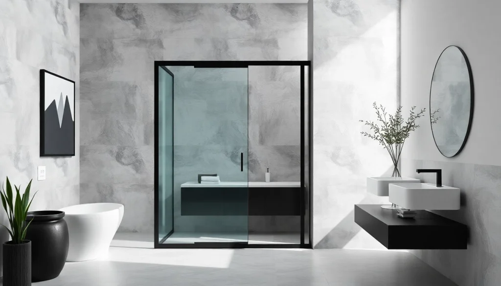 Stylish shower door black frame featured in a modern bathroom setting, showcasing elegance and sophistication.