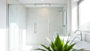 Explore elegant shower doors featuring sleek design and modern aesthetics in a stylish bathroom.