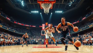 ตื่นเต้นกับผลบาสสด ที่มีผู้เล่นในสนามบาสที่คึกคักและมีแฟนๆ เพิ่มเติม