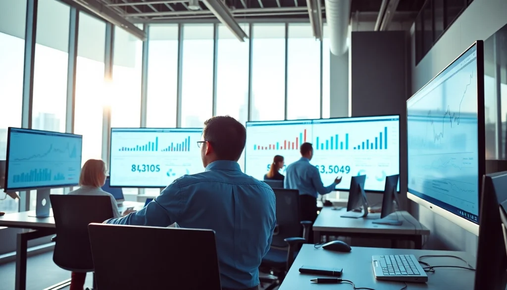 Analyze data for business growth insights with professionals in a modern office.