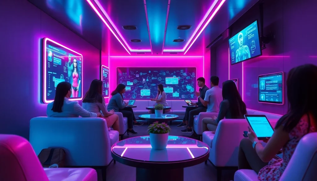 Experience best nsfw ai chatbots in a vibrant digital lounge setting.