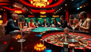 Experience luxury gambling with Haywin chính thức at a vibrant casino table featuring roulette and excited players.