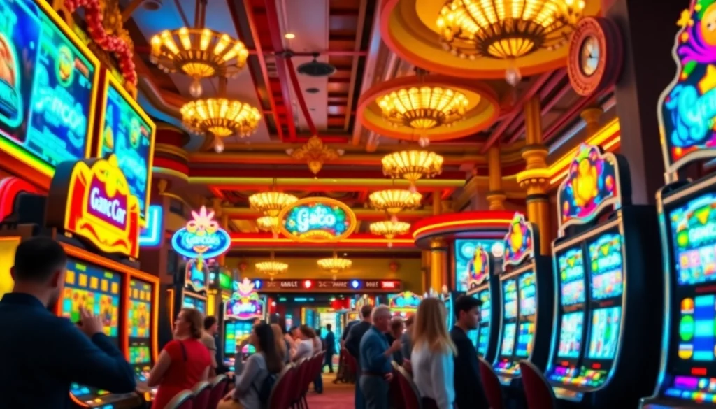 Pemain merasakan sensasi situs slot gacor di kasino dengan mesin cerah dan suasana meriah.
