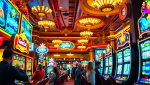 Pemain merasakan sensasi situs slot gacor di kasino dengan mesin cerah dan suasana meriah.