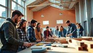 Engaged students in construction education Colorado, collaborating on practical projects in a bright classroom.
