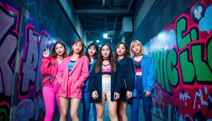 Engaging photo featuring the blackpink members showcasing their individual styles against a lively urban backdrop.