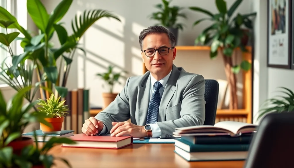 Environmental lawyer consulting in a sustainable office, showcasing expertise and professionalism.