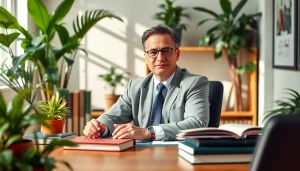 Environmental lawyer consulting in a sustainable office, showcasing expertise and professionalism.