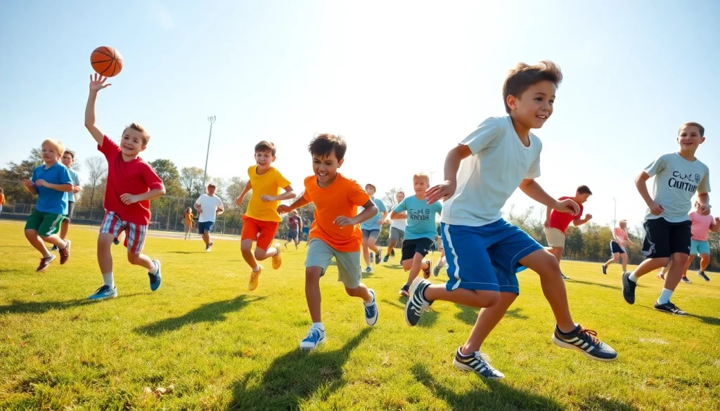 Engaged boys participating in Multi Sports Camps for Boys, enjoying various sports activities outdoors.