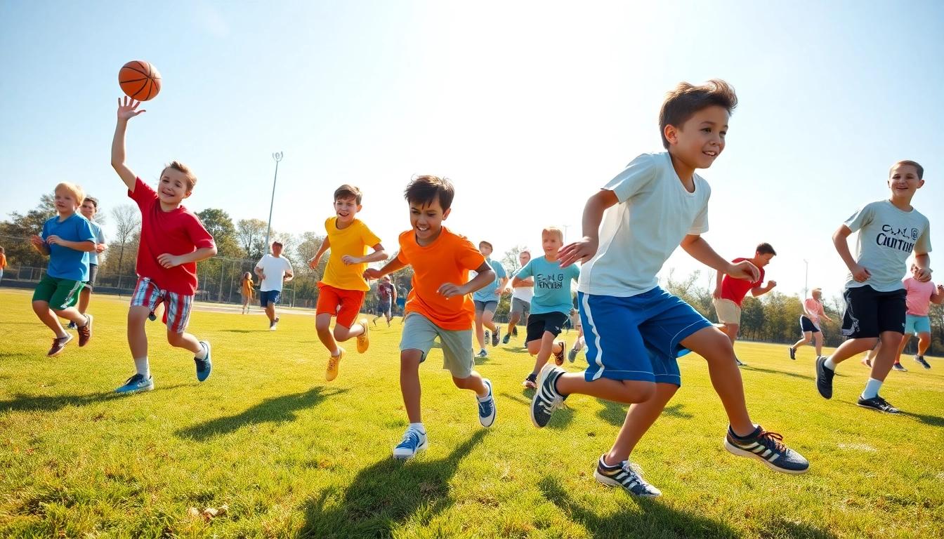 Engaged boys participating in Multi Sports Camps for Boys, enjoying various sports activities outdoors.
