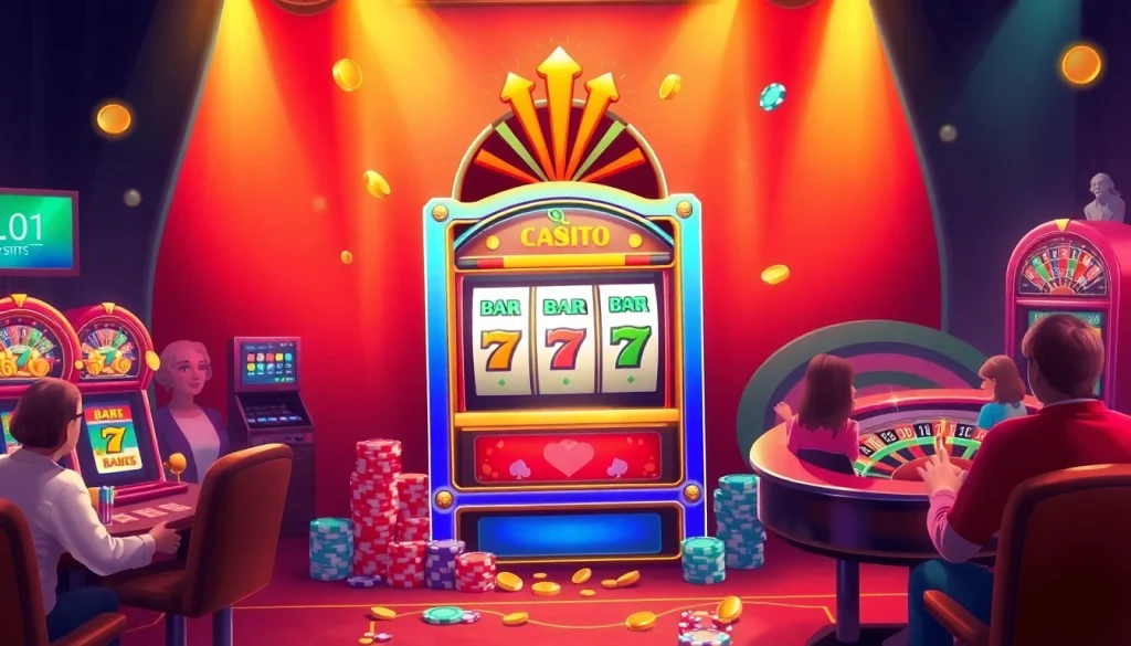 Play exciting slot 2d machines amidst vibrant casino action and festive atmosphere.