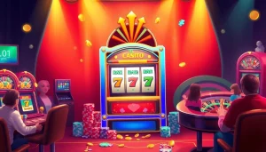 Play exciting slot 2d machines amidst vibrant casino action and festive atmosphere.