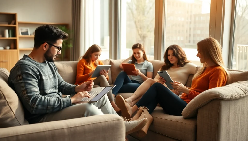 Online shopping experience showcased on https://buyingst.com with people enjoying a cozy setting.