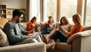 Online shopping experience showcased on https://buyingst.com with people enjoying a cozy setting.