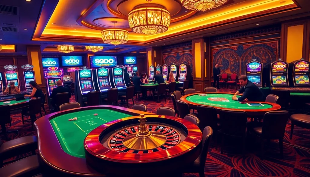 Players enjoying SODO's exciting tables in a high-energy casino setting.