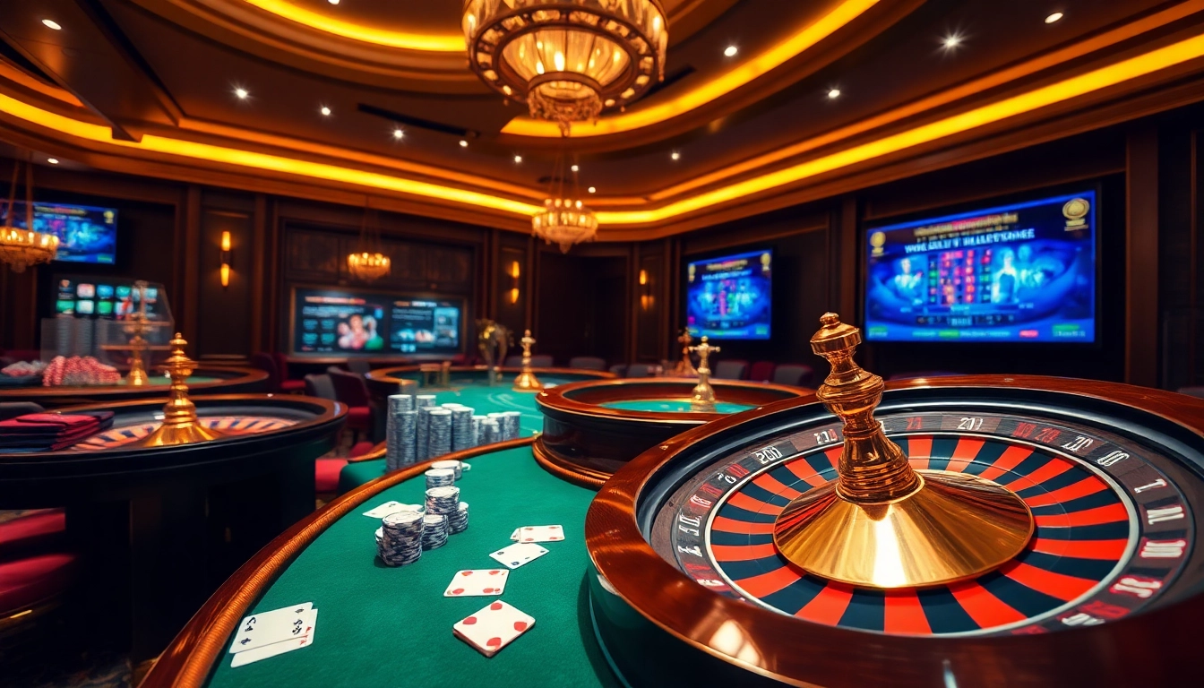 Participez à l'excitation du casino en ligne France avec des jetons de poker vibrants et une roue de roulette classique.