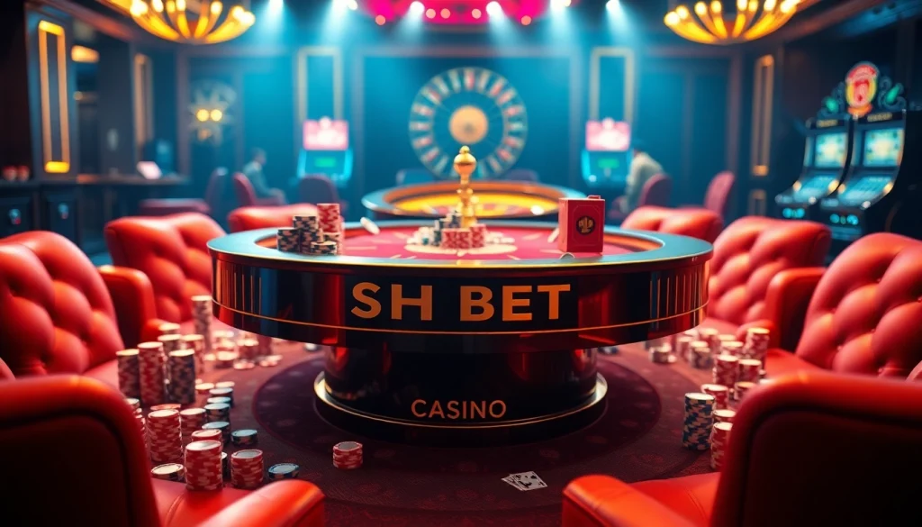 Experience thrilling gameplay at SHBET with vibrant table games and shining poker chips.