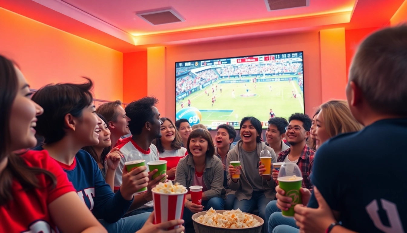 Exciting sports fans engaged in a live streaming event showcasing 토토스토리.