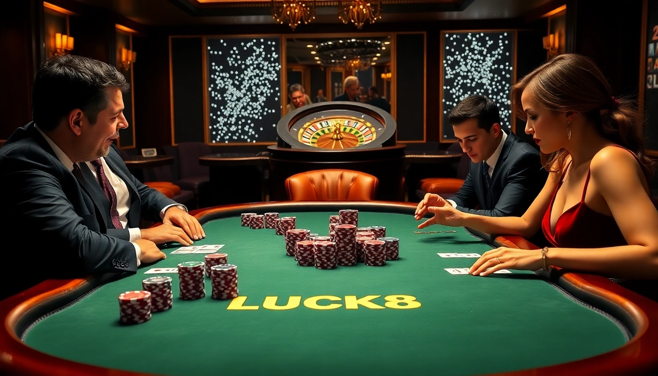 Experience high-stakes excitement at LUCK8's glamorous casino poker table.