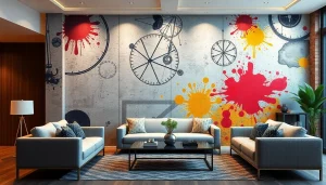 Przekształć swoją przestrzeń z oszałamiającym drukiem ściennym, prezentującym unikalny design łączący tekstury betonu, metalu i drewna.