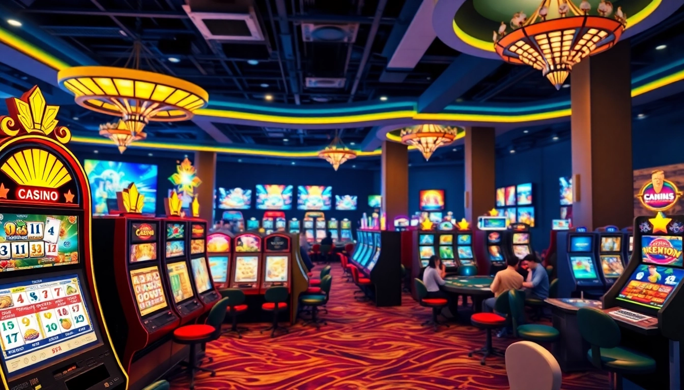 Gambling action at a vibrant Non Uk Casino showcasing various gaming options and lively players.