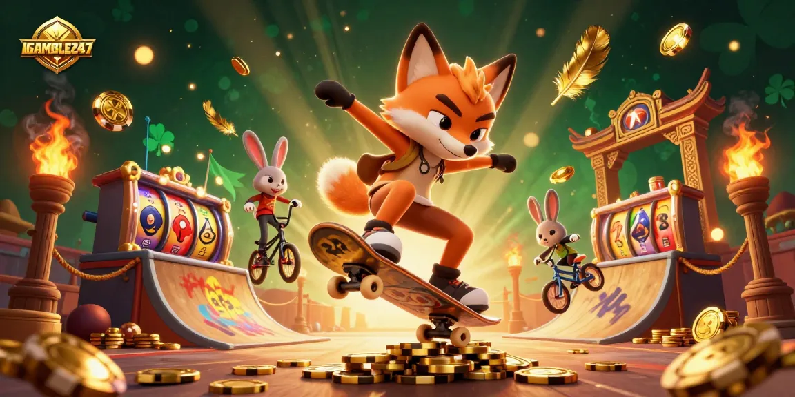 Experience IGAMBLE247 excitement with a dynamic 3D scene featuring a fox on poker chips.