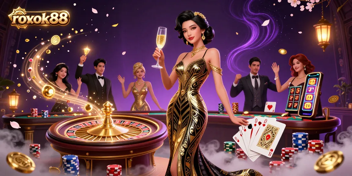 Experience the thrill of rokok88 with vibrant casino elements and elegance in a dynamic gaming scene.