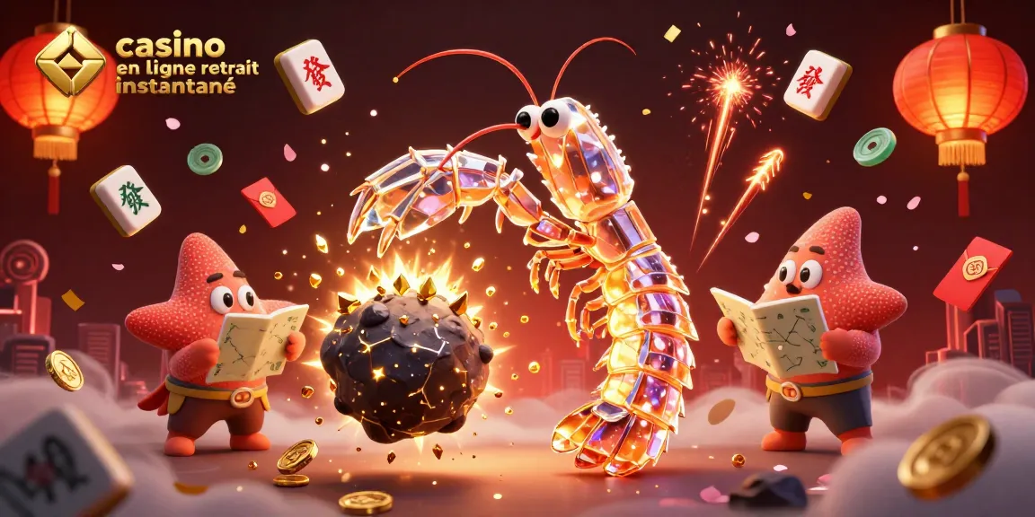 Visuel dynamique illustrant le casino en ligne retrait instantané avec un samouraï et des éléments de jeu animés.
