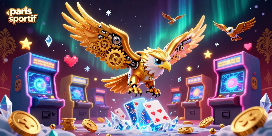 Pariez sportivement avec l'aigle royal au milieu des cartes holographiques et des jetons scintillants.