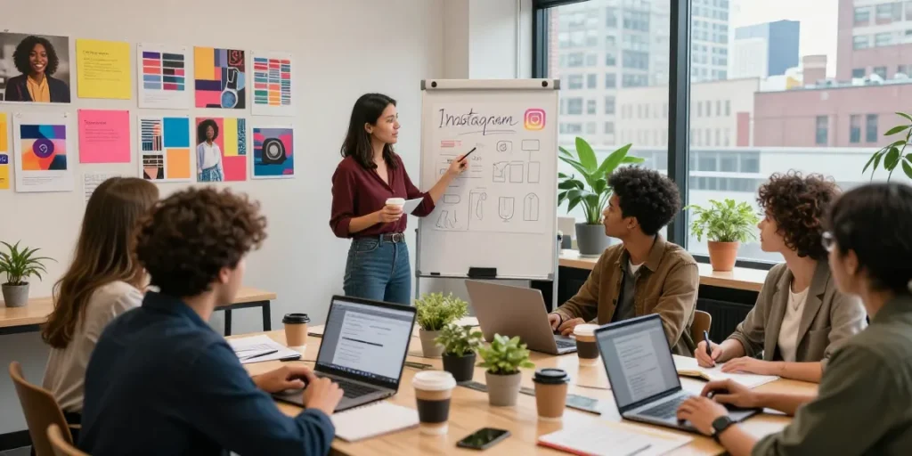 Build your brand in Instagram KL with a creative team strategizing innovative campaigns in a modern workspace.