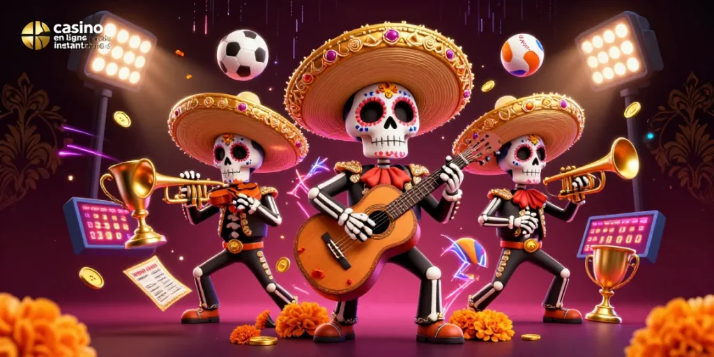 Profitez de l'excitation du casino en ligne retrait instantané avec un band de mariachis squelettiques.
