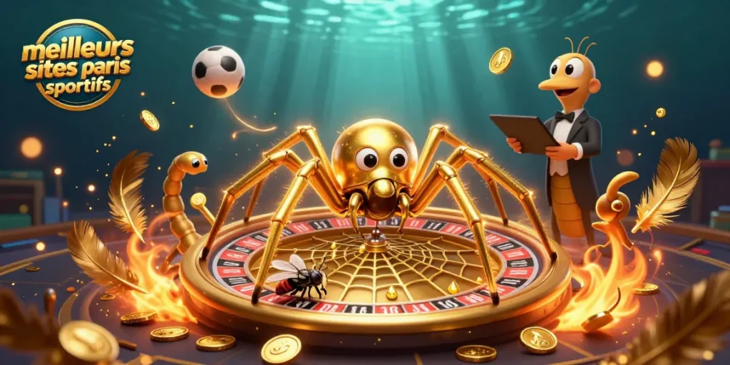 Découvrez les meilleurs sites de paris sportifs avec une illustration dynamique de personnages de casino.
