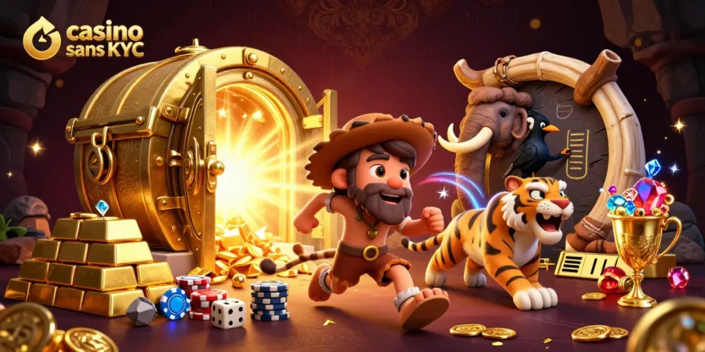 Plongez dans l'excitation du casino live sans KYC avec une ambiance préhistorique et remplie de trésors !