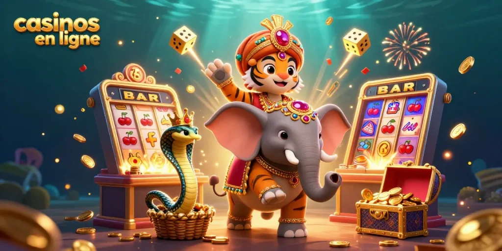 Les casinos en ligne proposent des jeux vibrants, réunissant un tigre maharaja et un éléphant dans une explosion de richesse.