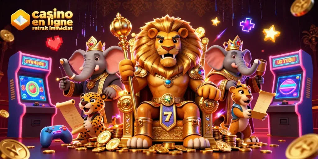 Jouez à casino en ligne retrait immédiat avec des personnages animés dans un environnement de jeu vibrant.