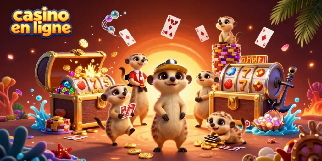 Profitez du casino en ligne avec la colonie de suricates animée dans une scène dynamique