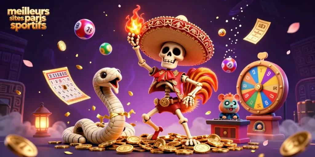 Découvrez les meilleurs sites de paris sportifs avec un magnifique rooster mariachi dans une scène animée.